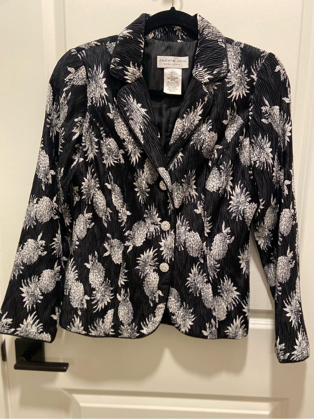 Jackie Jon Black Jacket with Silver Floral Embroidery